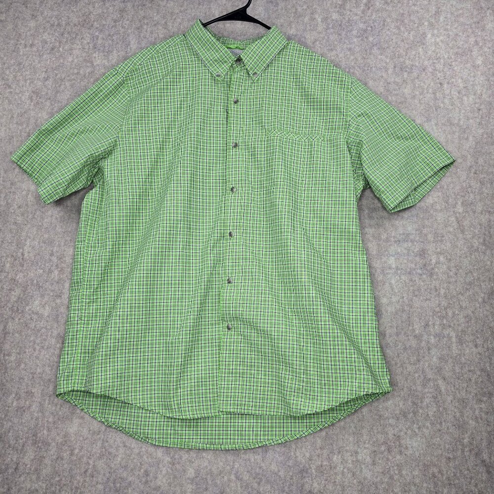 Chaps Mens Green Plaid Short Sleeve Button-Down Shirt XL Polyester